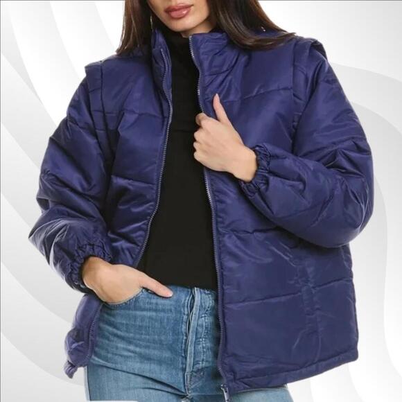 2/$50 WeWoreWhat Navy Zip-Off Sleeve Puffer Jacket Size XL | Versatile & Warm - Picture 1 of 9